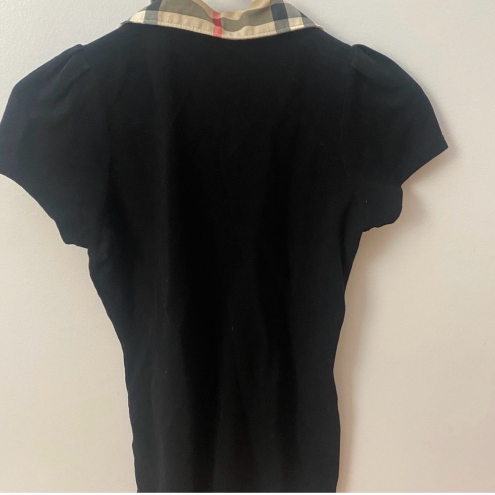 Burberry Black Button-Down Top with Check Collar - Picture 2 of 8